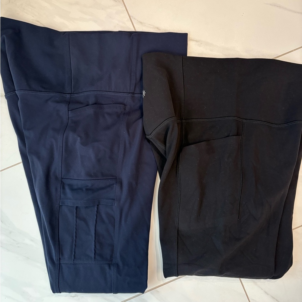 Athleta Black and Navy Leggings Med Salutation Stash 7/8 lot of 2